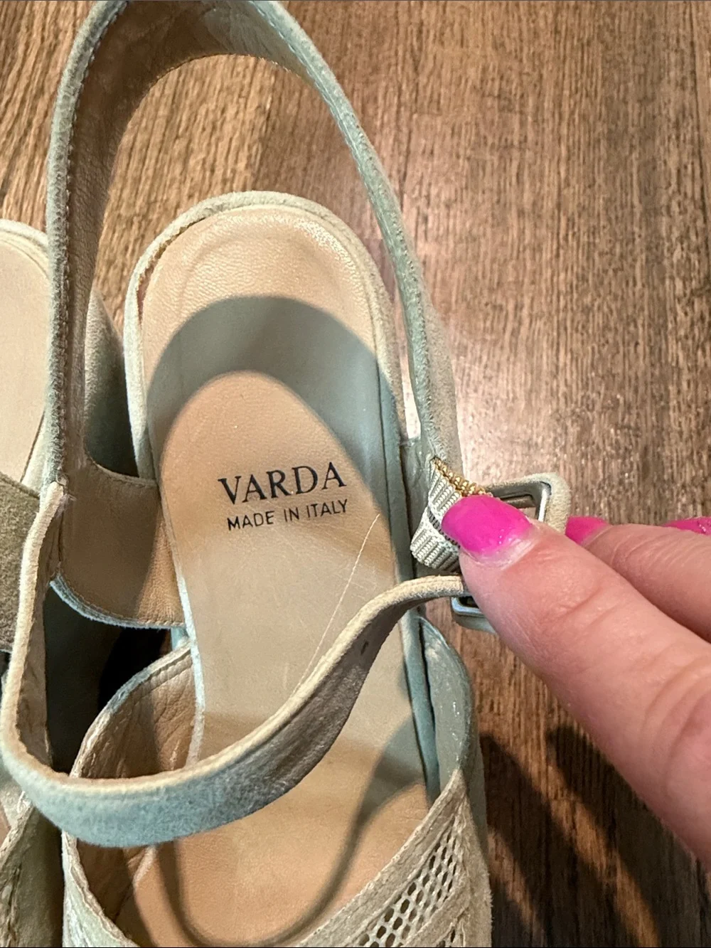 VARDA Size 6 1/2 Suede Laser-Cut Platform Sandals in Light Beige